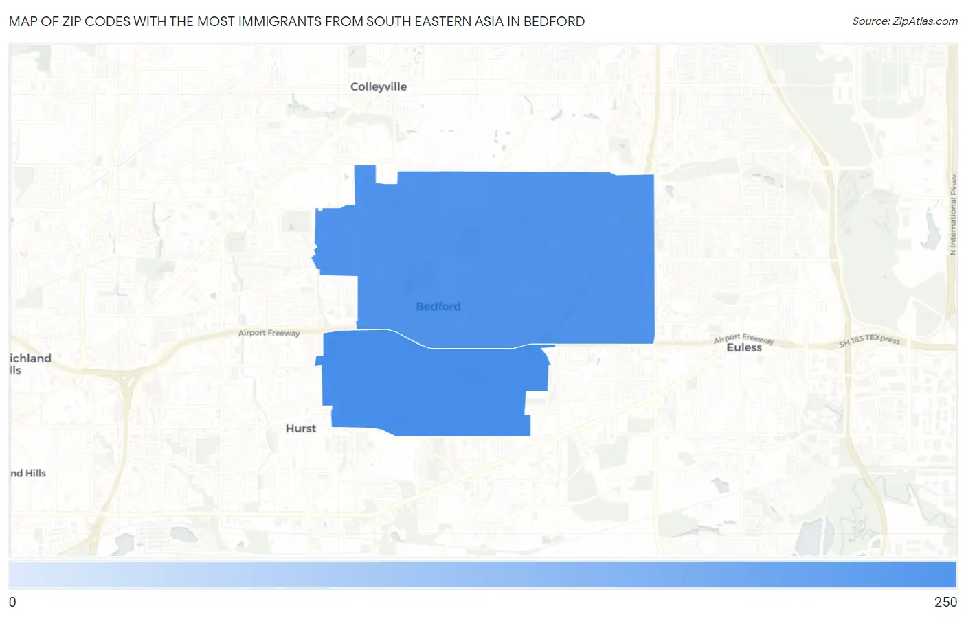 Zip Codes with the Most Immigrants from South Eastern Asia in Bedford Map