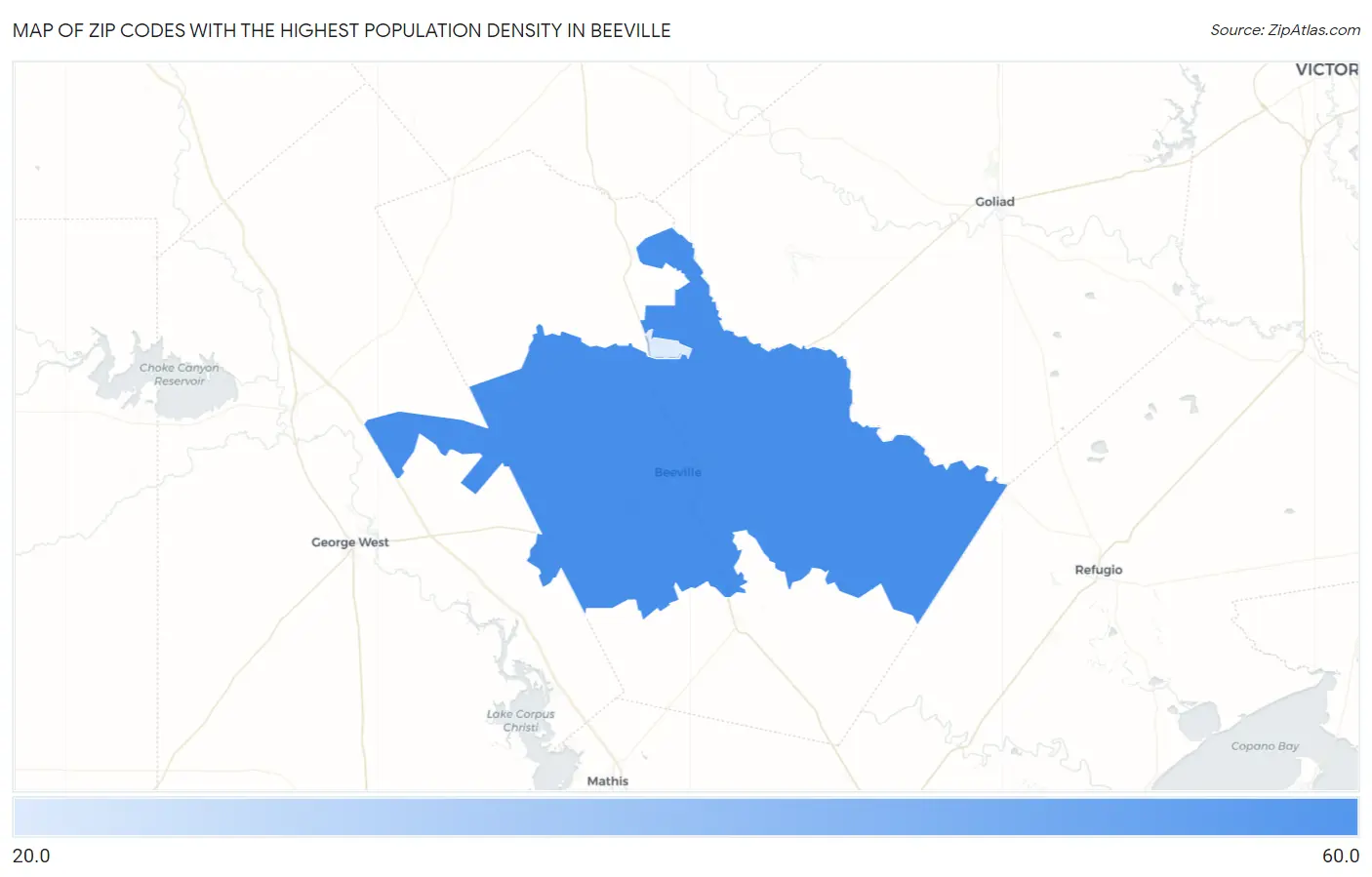 Zip Codes with the Highest Population Density in Beeville Map