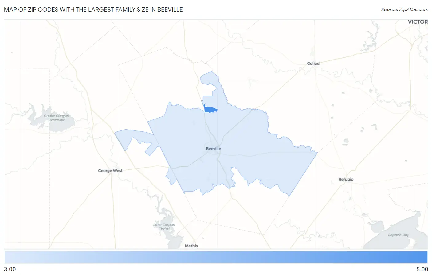 Zip Codes with the Largest Family Size in Beeville Map