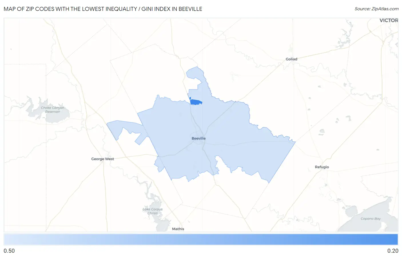 Zip Codes with the Lowest Inequality / Gini Index in Beeville Map