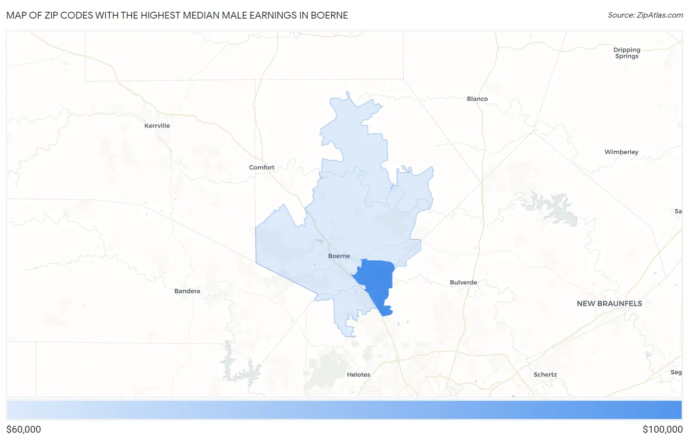 Zip Codes with the Highest Median Male Earnings in Boerne Map