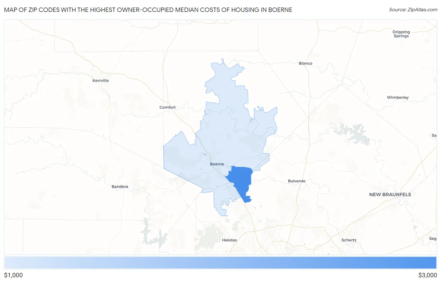 Zip Codes with the Highest Owner-Occupied Median Costs of Housing in Boerne Map