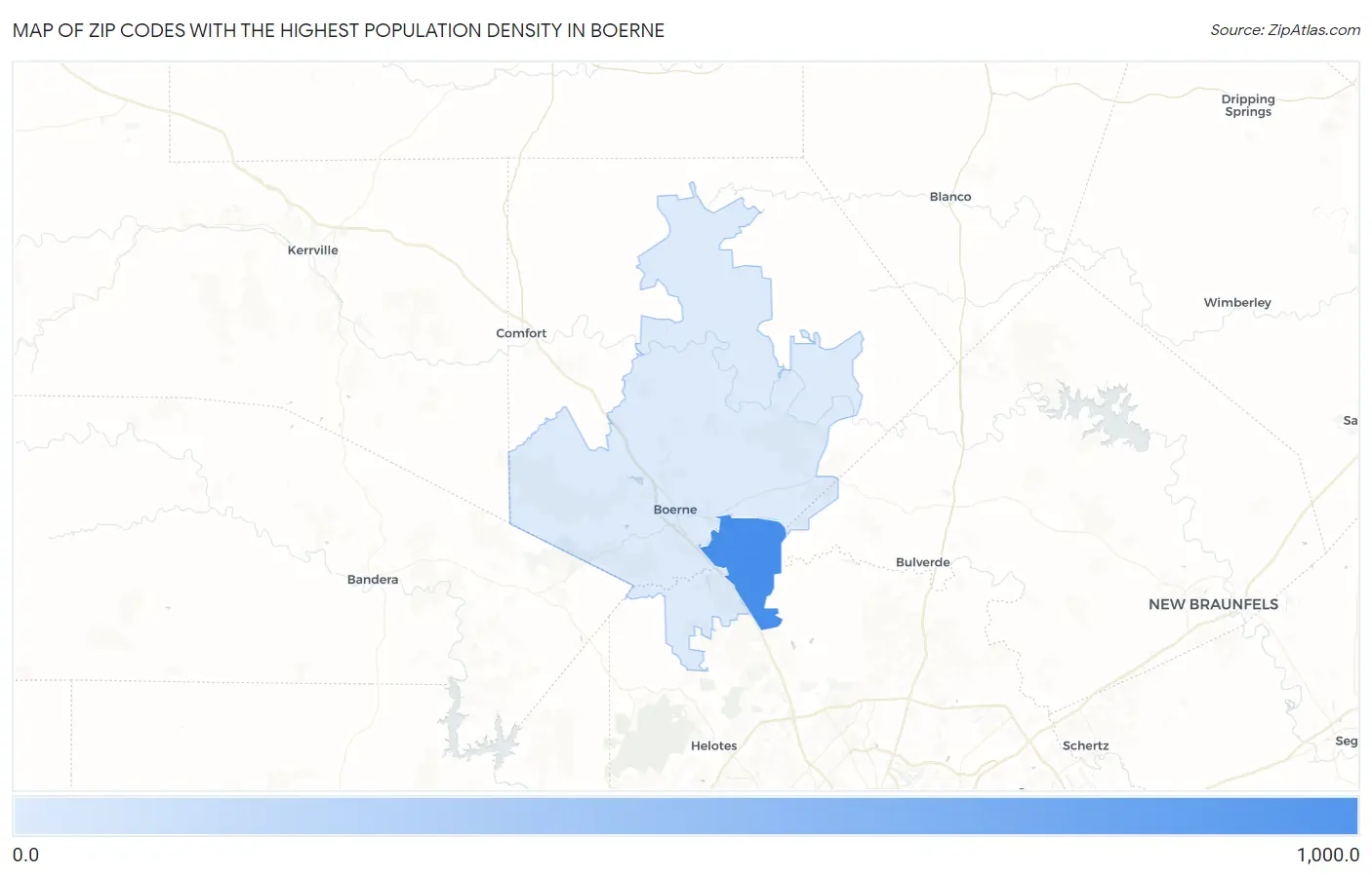 Zip Codes with the Highest Population Density in Boerne Map