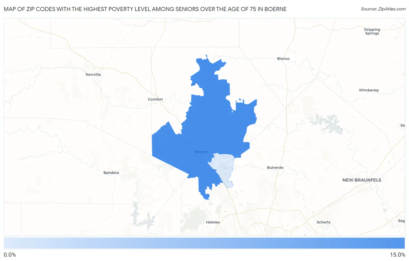 Zip Codes with the Highest Poverty Level Among Seniors Over the Age of 75 in Boerne Map