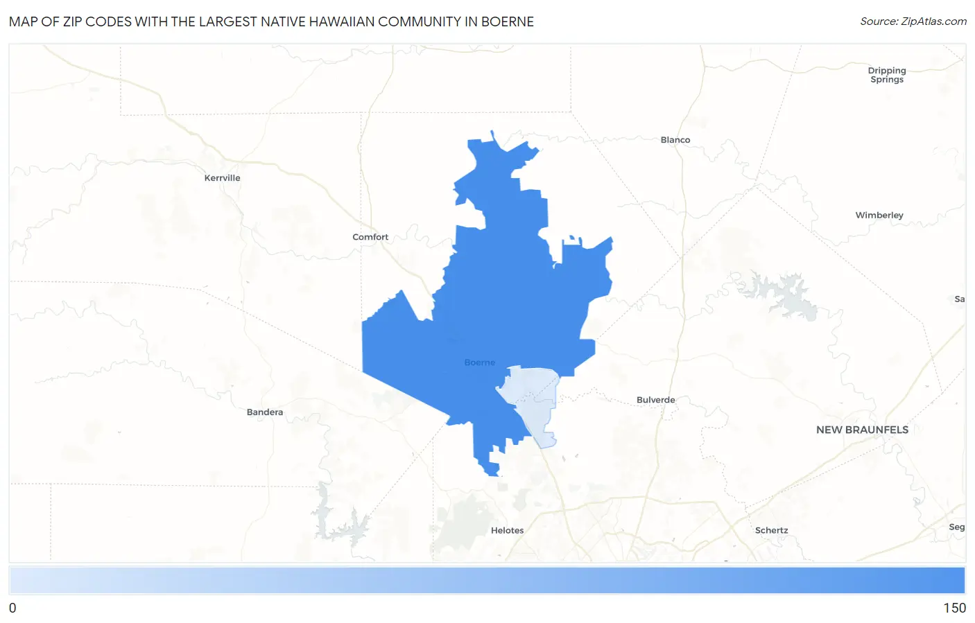 Zip Codes with the Largest Native Hawaiian Community in Boerne Map