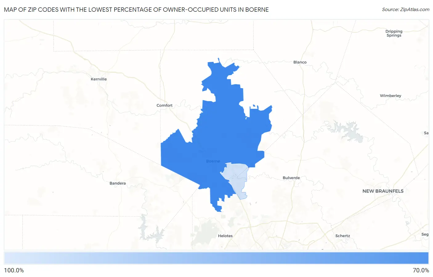 Zip Codes with the Lowest Percentage of Owner-Occupied Units in Boerne Map