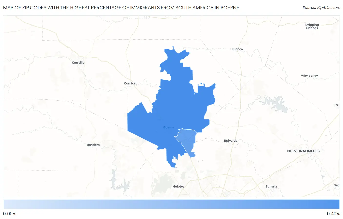 Zip Codes with the Highest Percentage of Immigrants from South America in Boerne Map