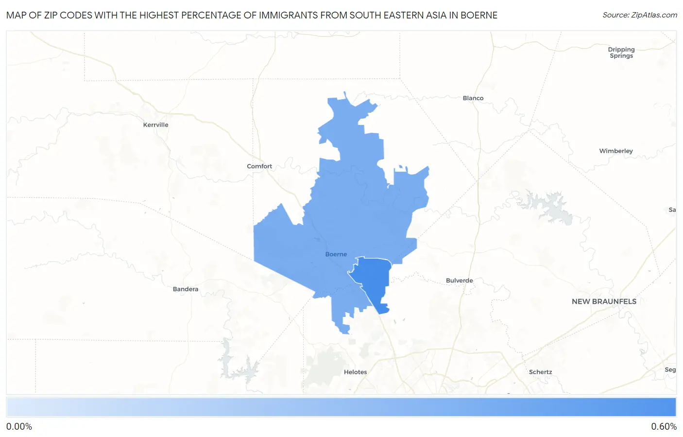 Zip Codes with the Highest Percentage of Immigrants from South Eastern Asia in Boerne Map