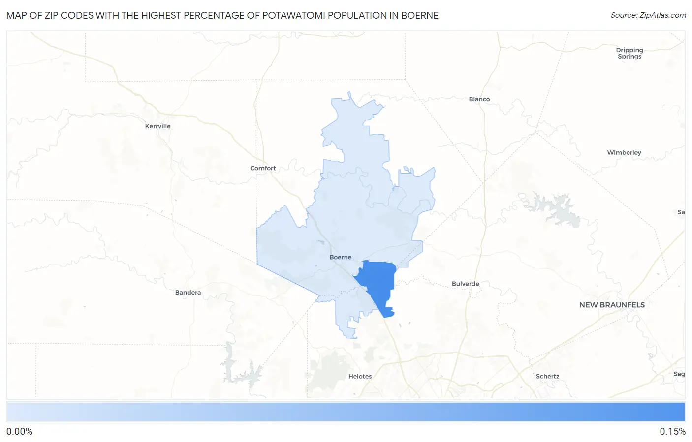 Zip Codes with the Highest Percentage of Potawatomi Population in Boerne Map