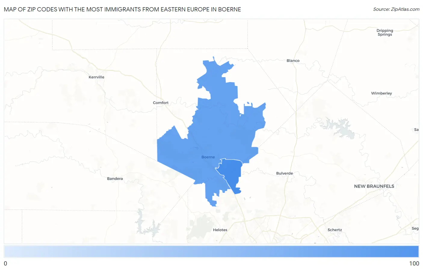 Zip Codes with the Most Immigrants from Eastern Europe in Boerne Map