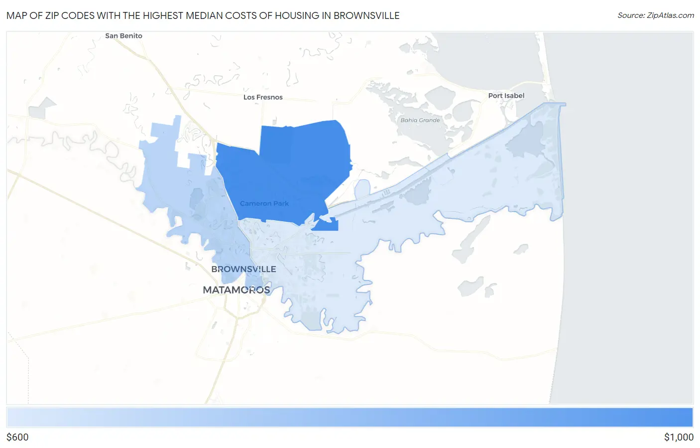 Zip Codes with the Highest Median Costs of Housing in Brownsville Map