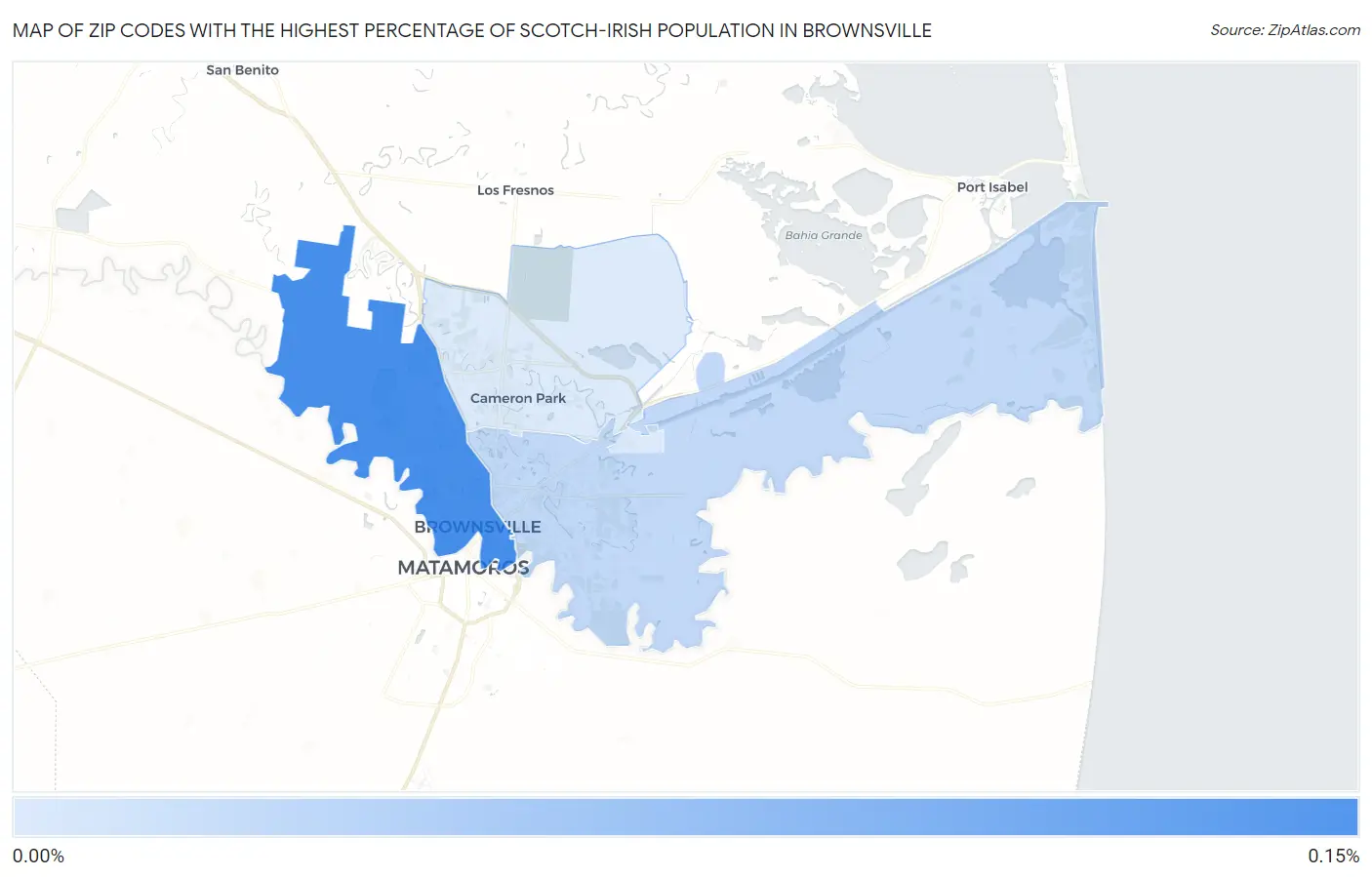 Zip Codes with the Highest Percentage of Scotch-Irish Population in Brownsville Map