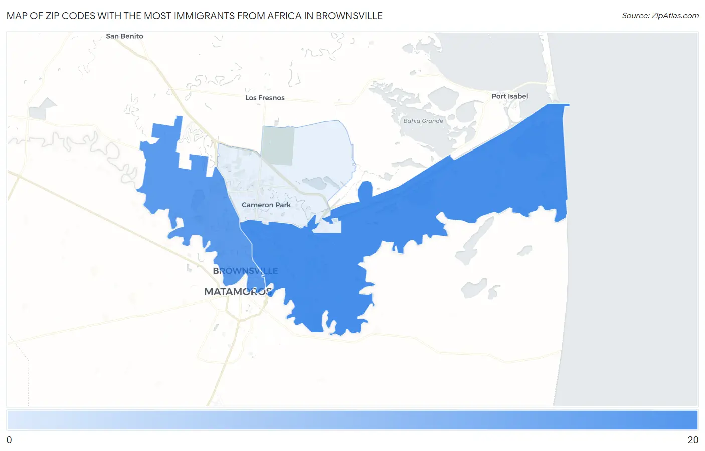 Zip Codes with the Most Immigrants from Africa in Brownsville Map