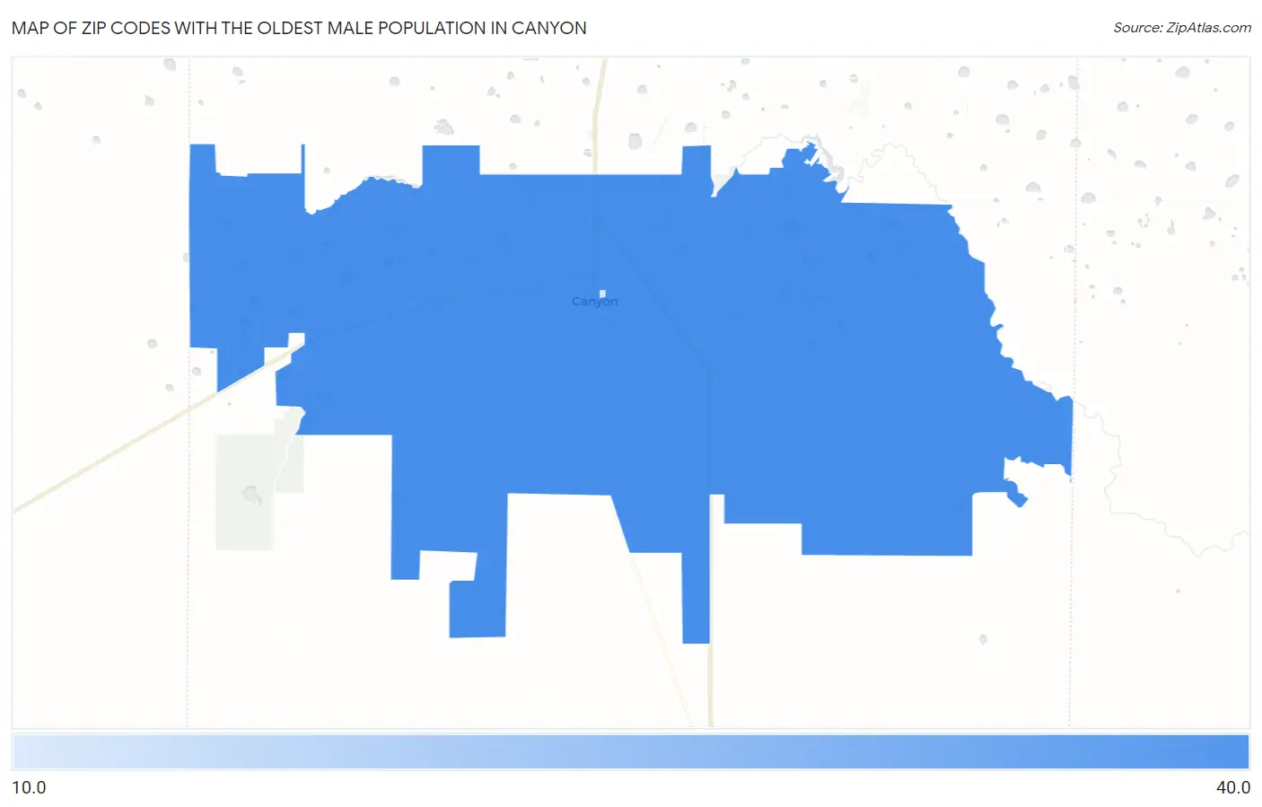 Zip Codes with the Oldest Male Population in Canyon Map