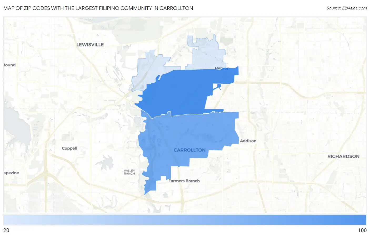 Zip Codes with the Largest Filipino Community in Carrollton Map