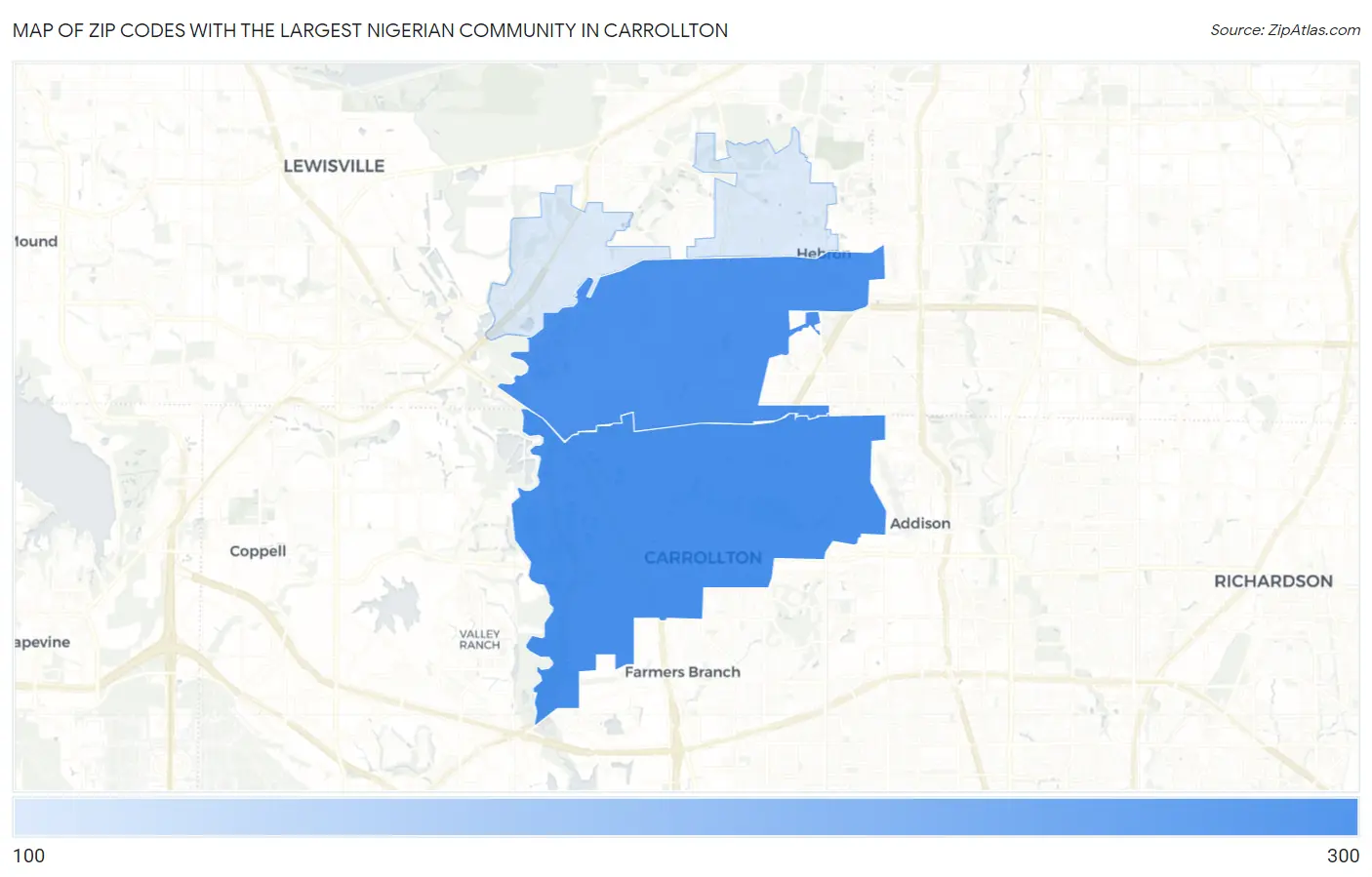 Zip Codes with the Largest Nigerian Community in Carrollton Map