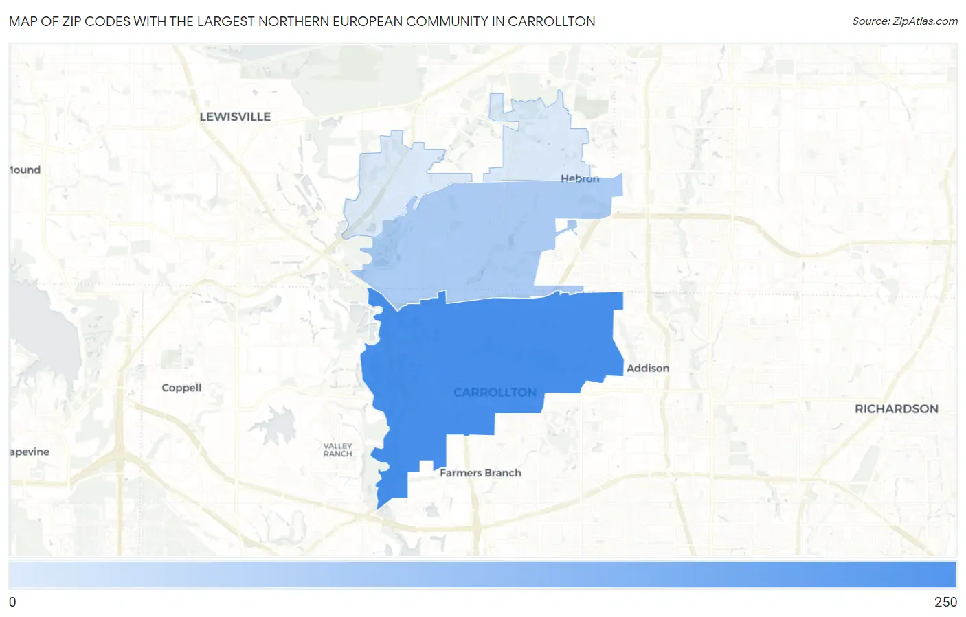 Zip Codes with the Largest Northern European Community in Carrollton Map