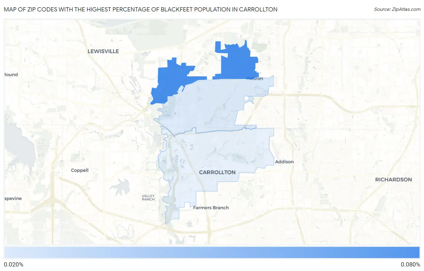Zip Codes with the Highest Percentage of Blackfeet Population in Carrollton Map