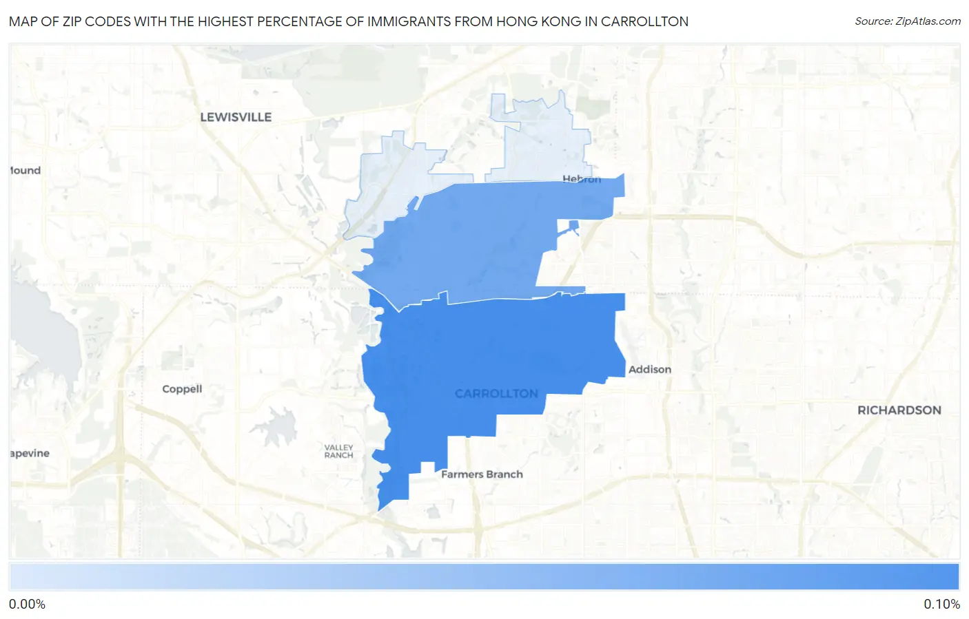 Zip Codes with the Highest Percentage of Immigrants from Hong Kong in Carrollton Map