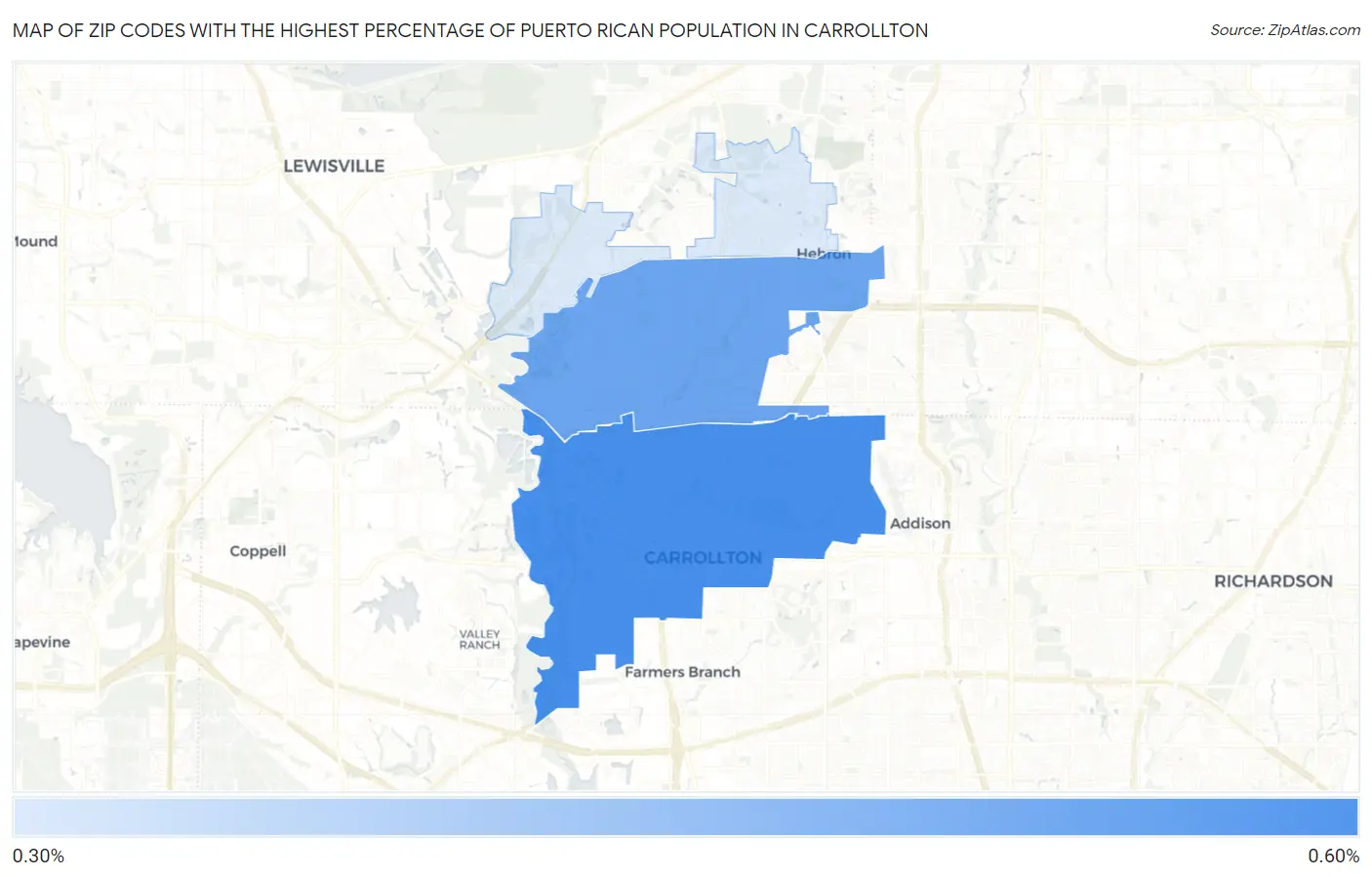 Zip Codes with the Highest Percentage of Puerto Rican Population in Carrollton Map