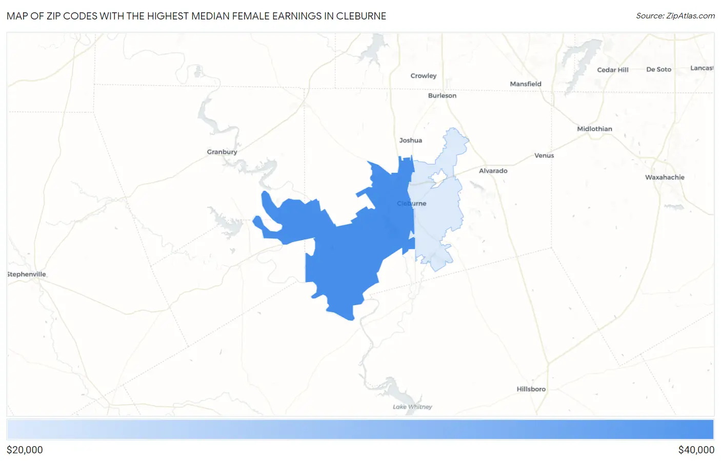 Zip Codes with the Highest Median Female Earnings in Cleburne Map
