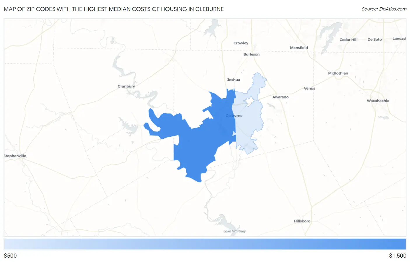 Zip Codes with the Highest Median Costs of Housing in Cleburne Map