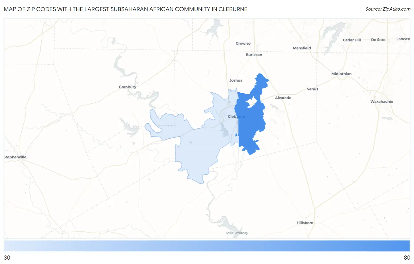 Zip Codes with the Largest Subsaharan African Community in Cleburne Map
