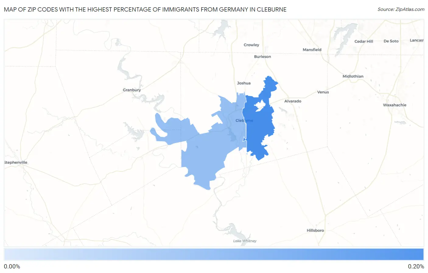 Zip Codes with the Highest Percentage of Immigrants from Germany in Cleburne Map