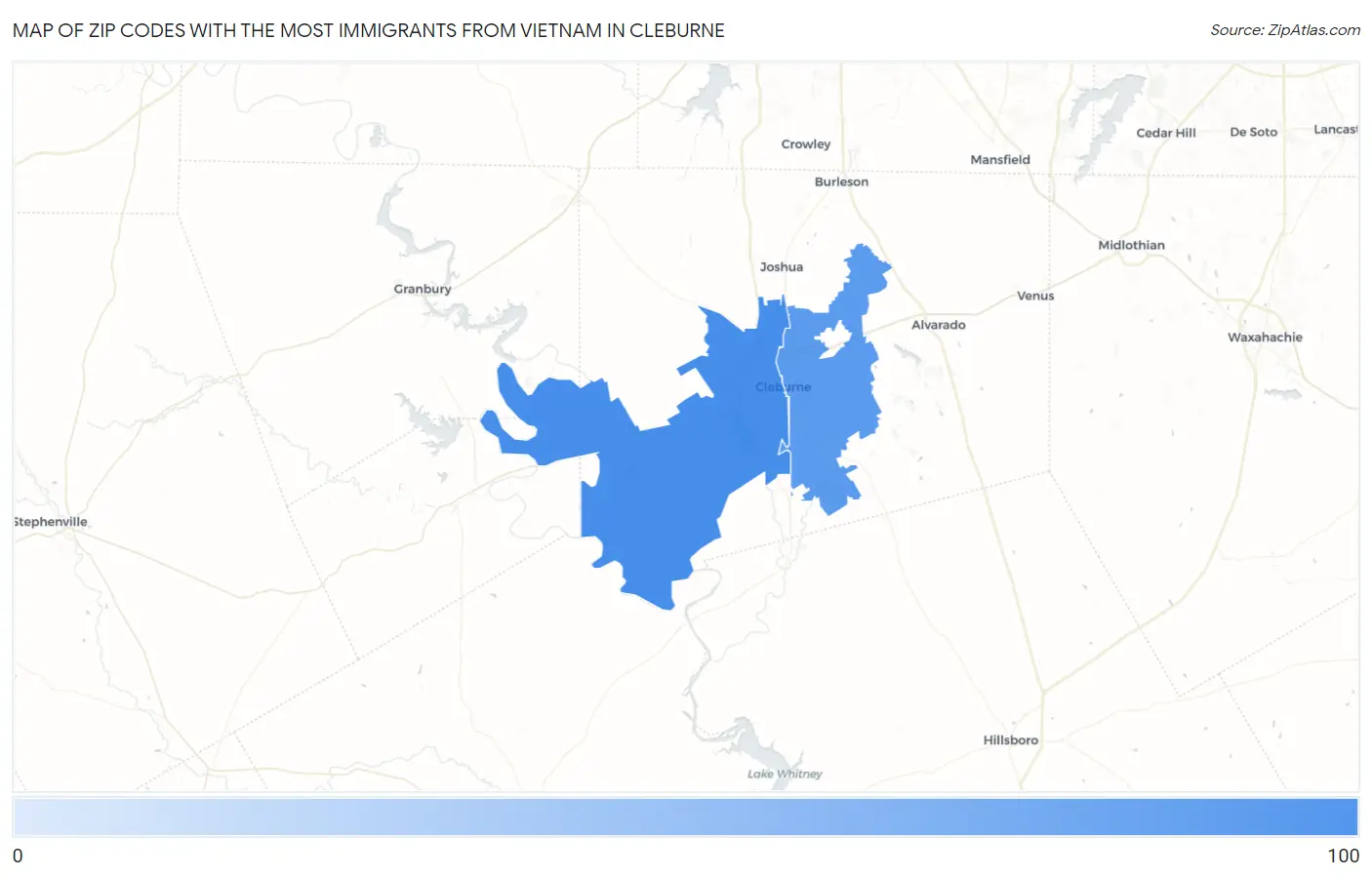 Zip Codes with the Most Immigrants from Vietnam in Cleburne Map
