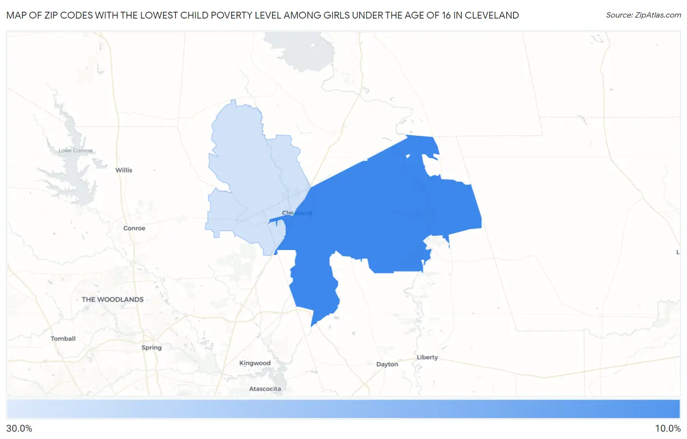 Zip Codes with the Lowest Child Poverty Level Among Girls Under the Age of 16 in Cleveland Map