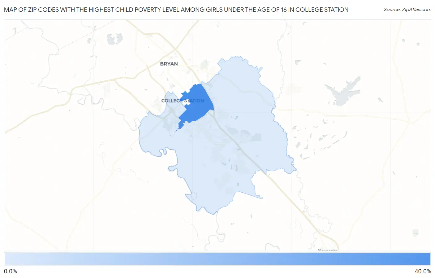 Zip Codes with the Highest Child Poverty Level Among Girls Under the Age of 16 in College Station Map