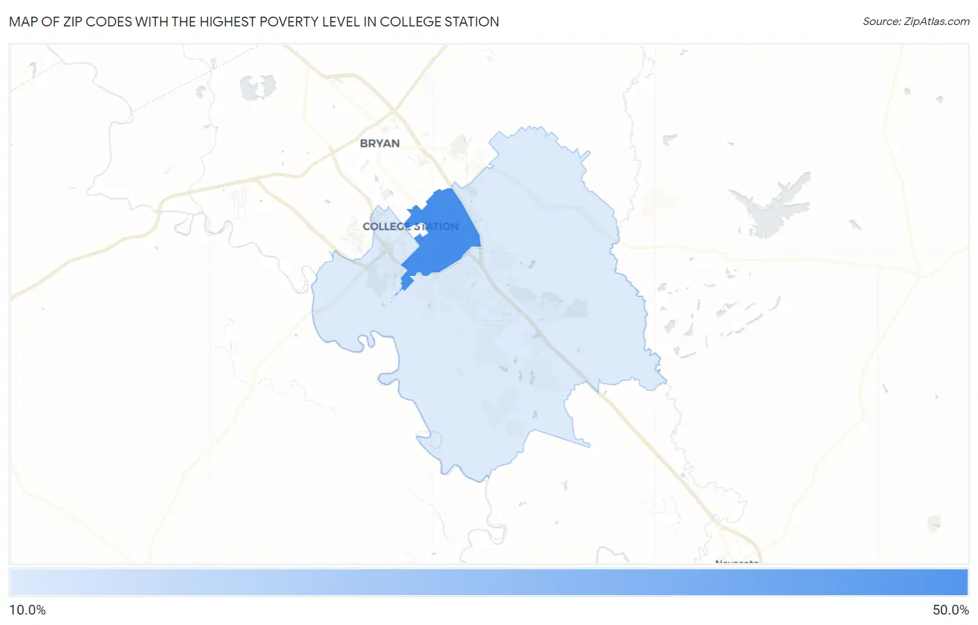 Zip Codes with the Highest Poverty Level in College Station Map