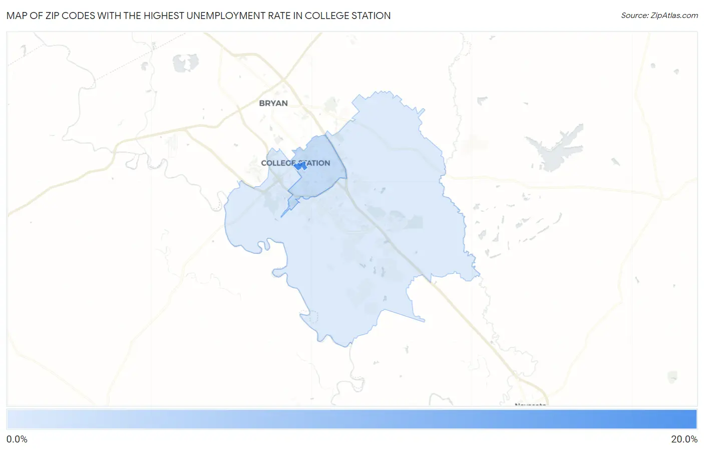 Zip Codes with the Highest Unemployment Rate in College Station Map