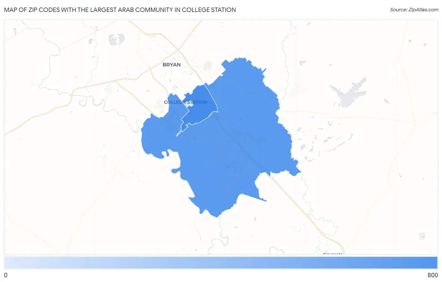 Zip Codes with the Largest Arab Community in College Station Map