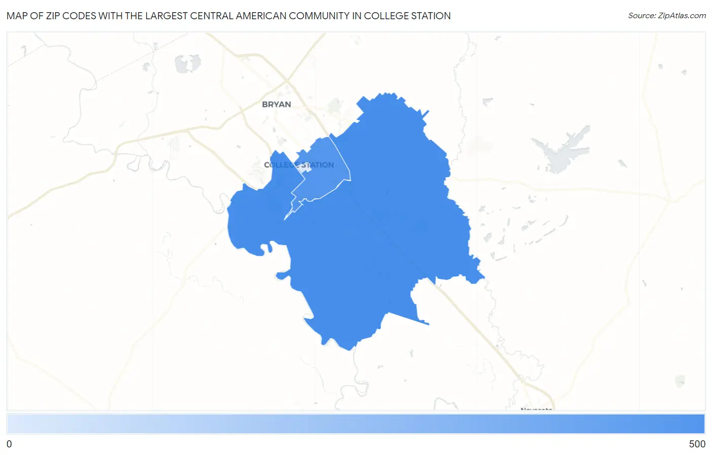 Zip Codes with the Largest Central American Community in College Station Map