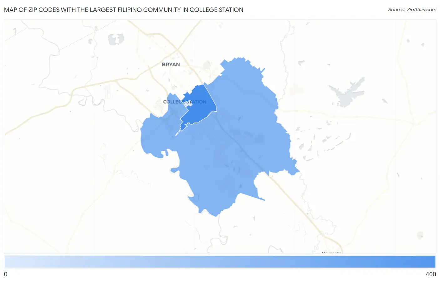 Zip Codes with the Largest Filipino Community in College Station Map