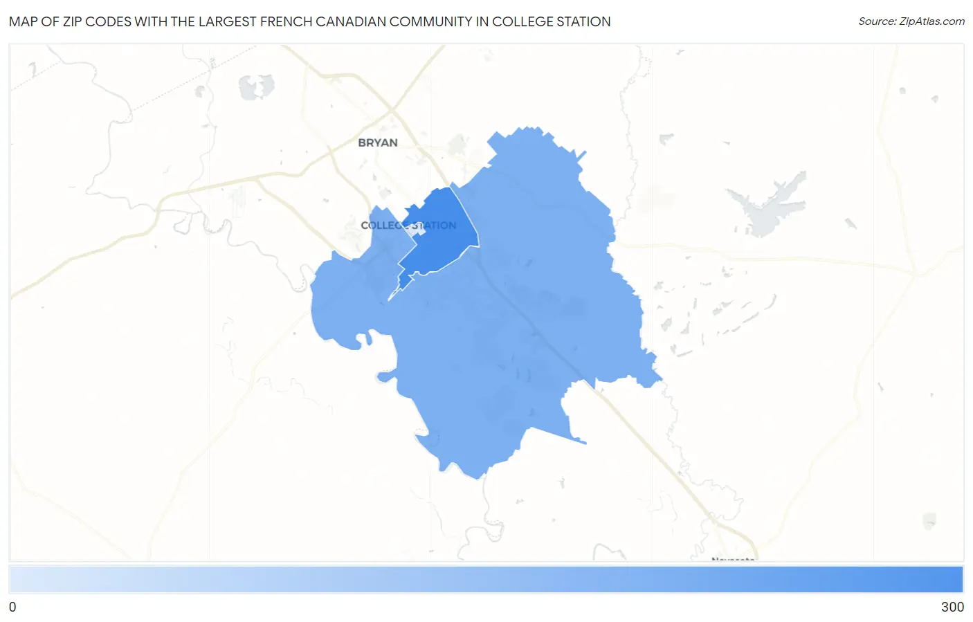 Zip Codes with the Largest French Canadian Community in College Station Map