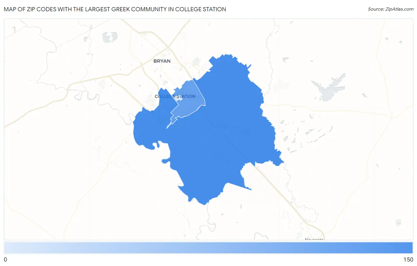 Zip Codes with the Largest Greek Community in College Station Map