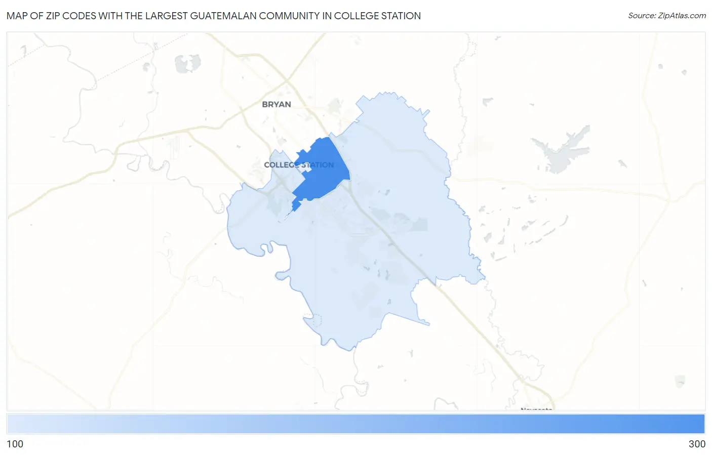 Zip Codes with the Largest Guatemalan Community in College Station Map