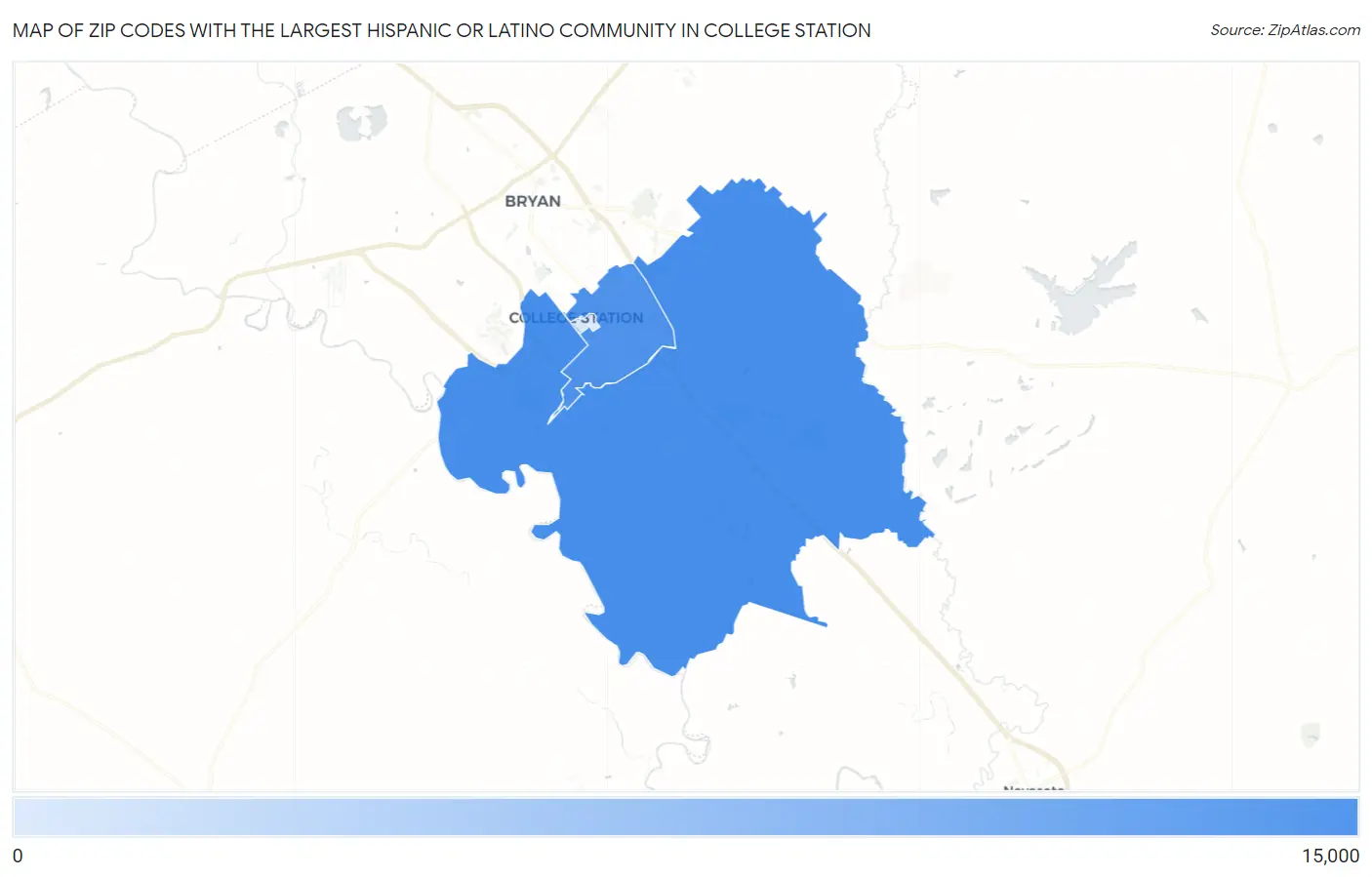 Zip Codes with the Largest Hispanic or Latino Community in College Station Map