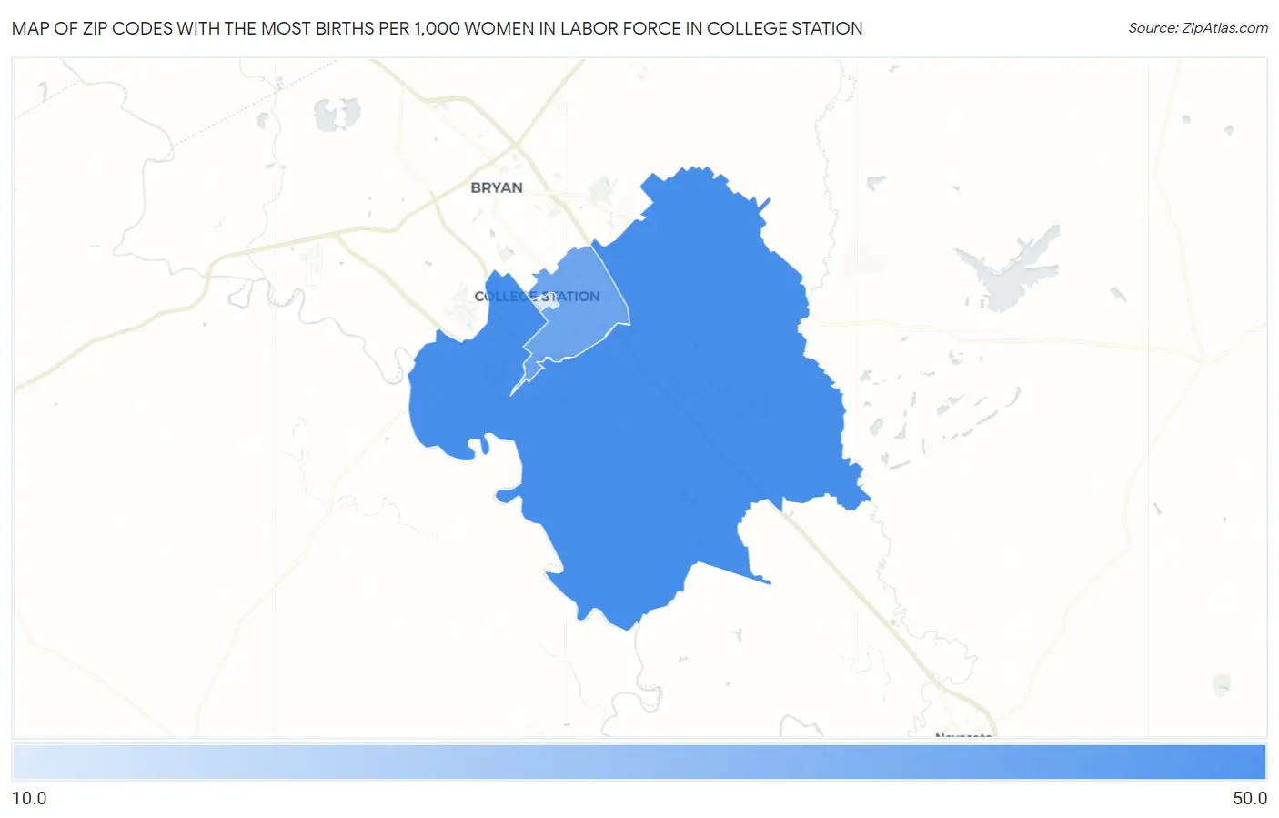 Zip Codes with the Most Births per 1,000 Women in Labor Force in College Station Map