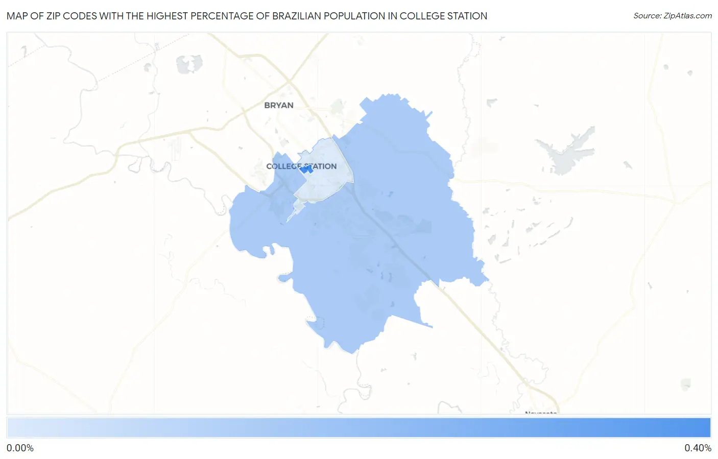 Zip Codes with the Highest Percentage of Brazilian Population in College Station Map