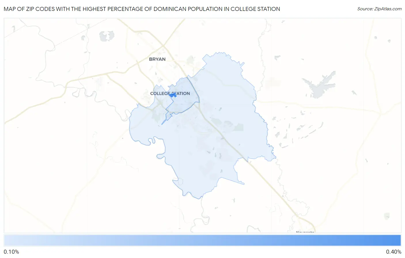 Zip Codes with the Highest Percentage of Dominican Population in College Station Map