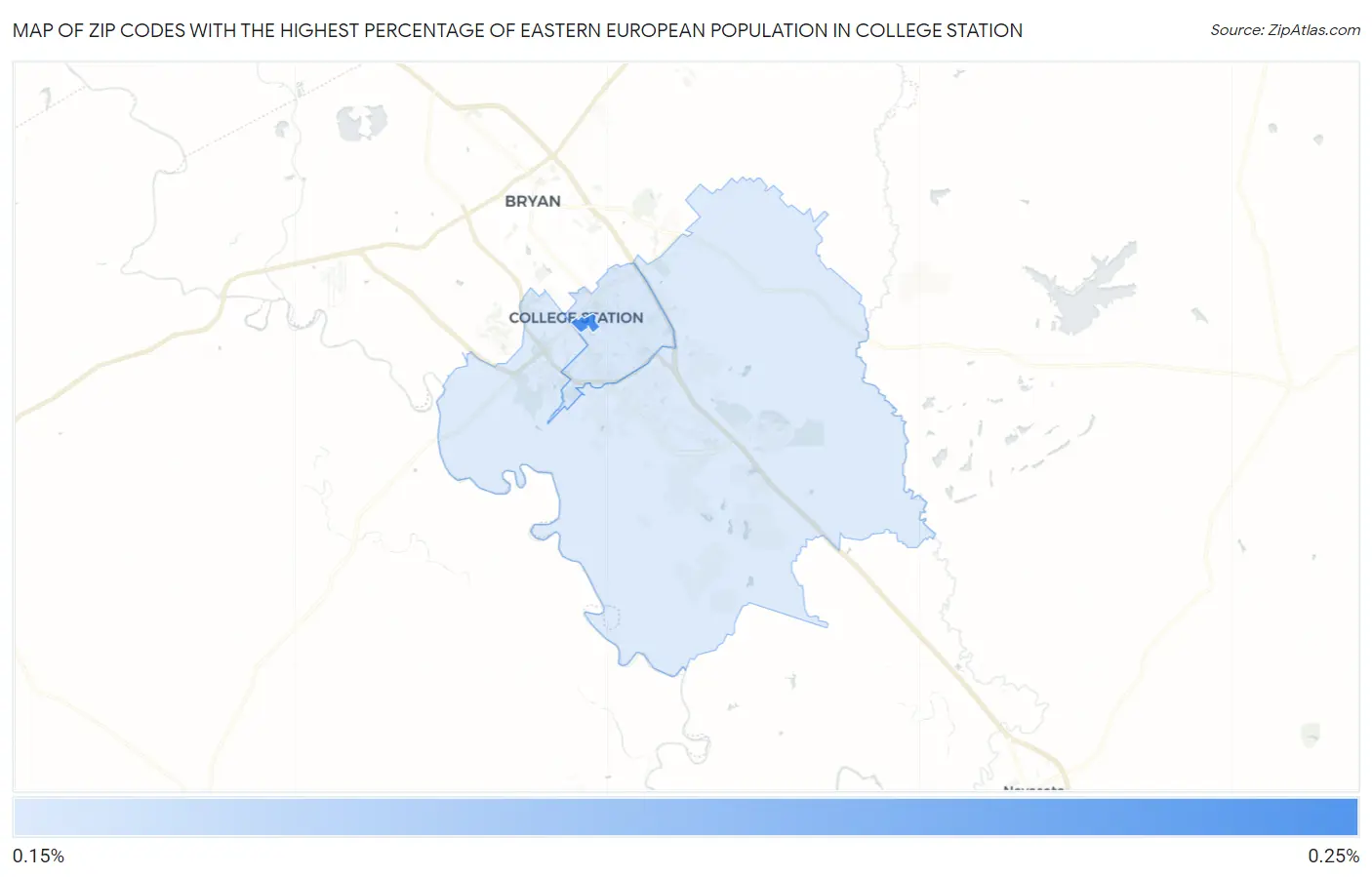 Zip Codes with the Highest Percentage of Eastern European Population in College Station Map