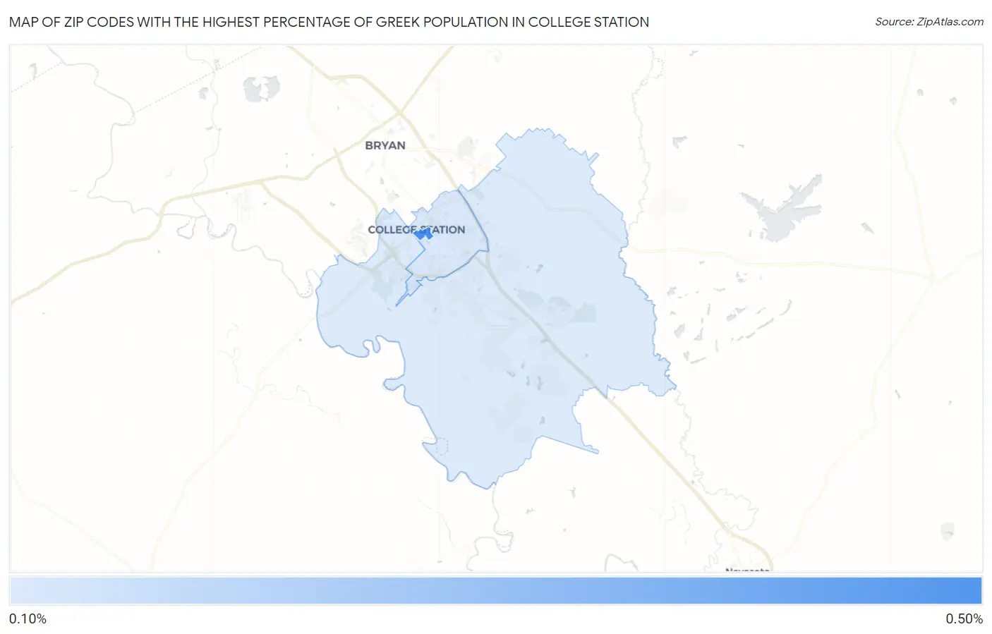 Zip Codes with the Highest Percentage of Greek Population in College Station Map