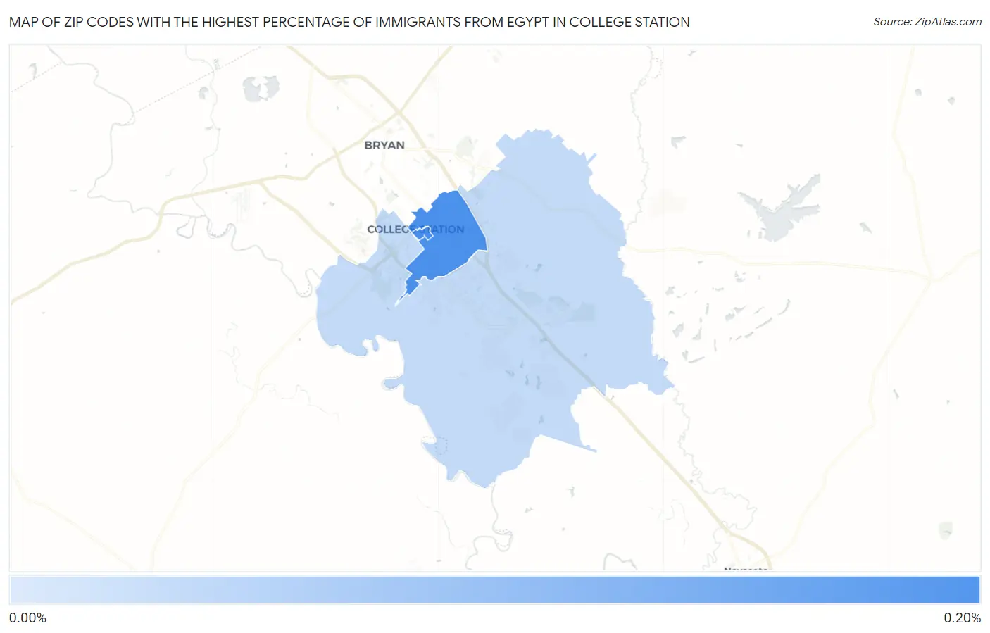Zip Codes with the Highest Percentage of Immigrants from Egypt in College Station Map