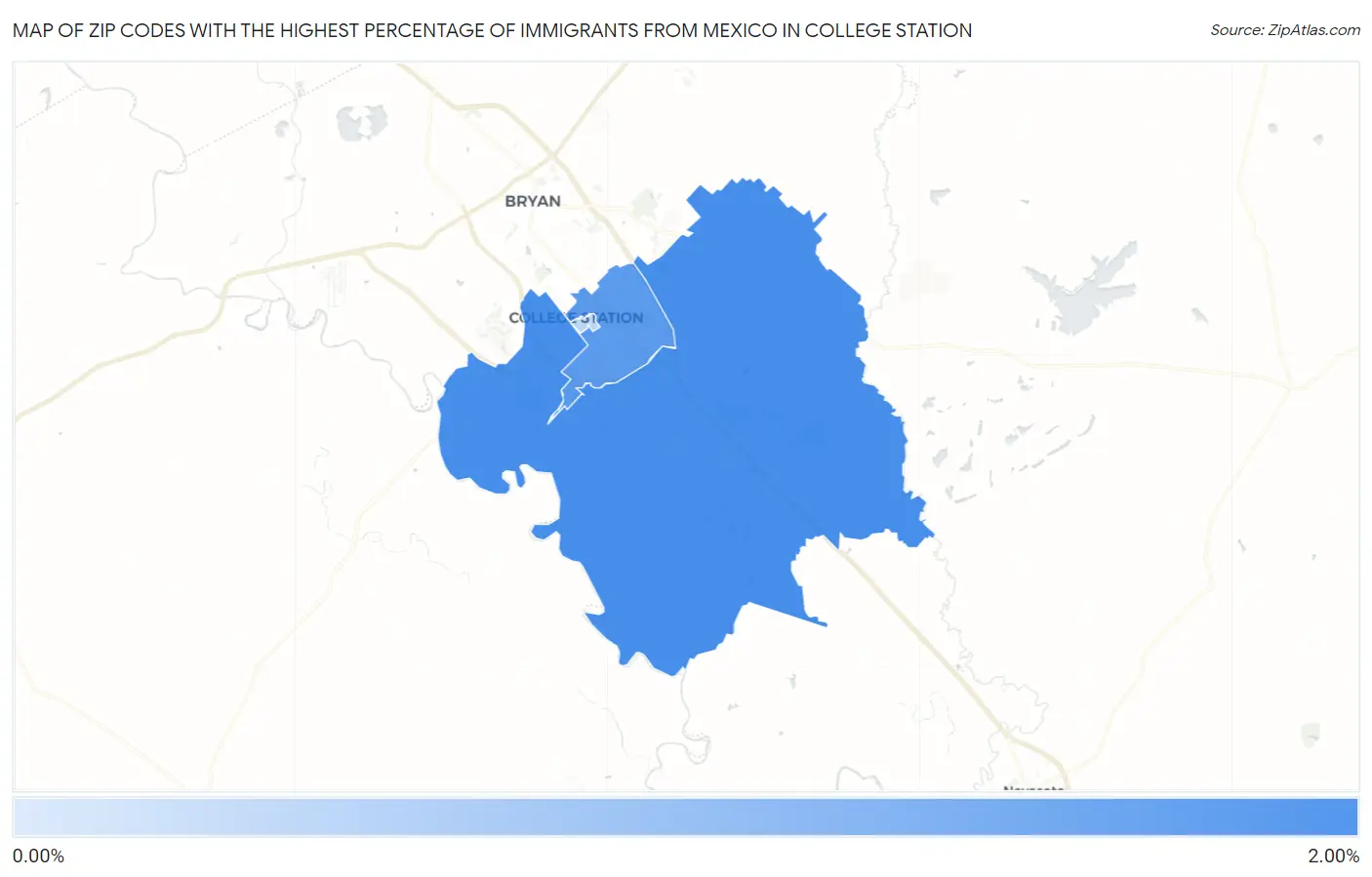 Zip Codes with the Highest Percentage of Immigrants from Mexico in College Station Map