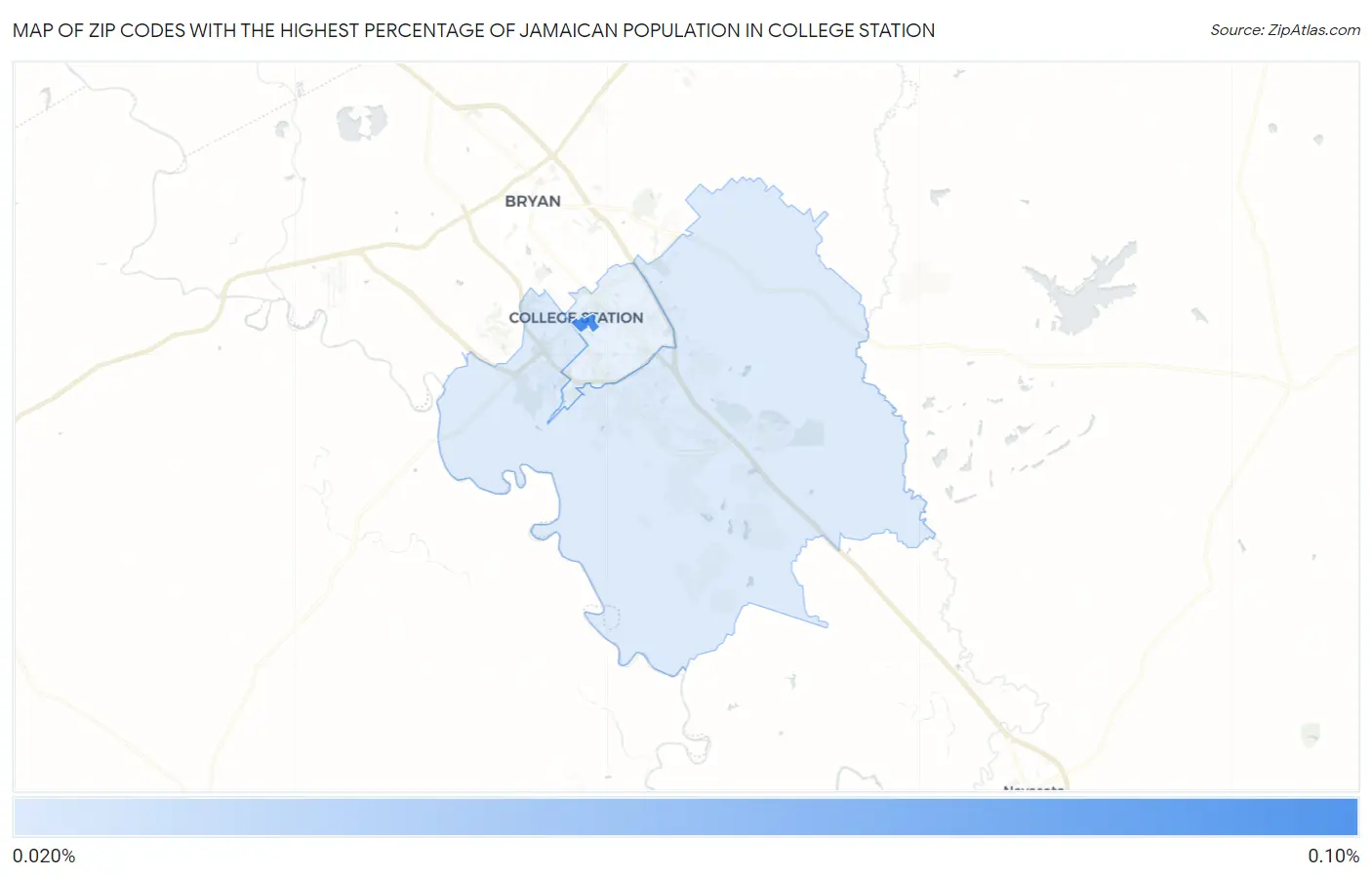 Zip Codes with the Highest Percentage of Jamaican Population in College Station Map