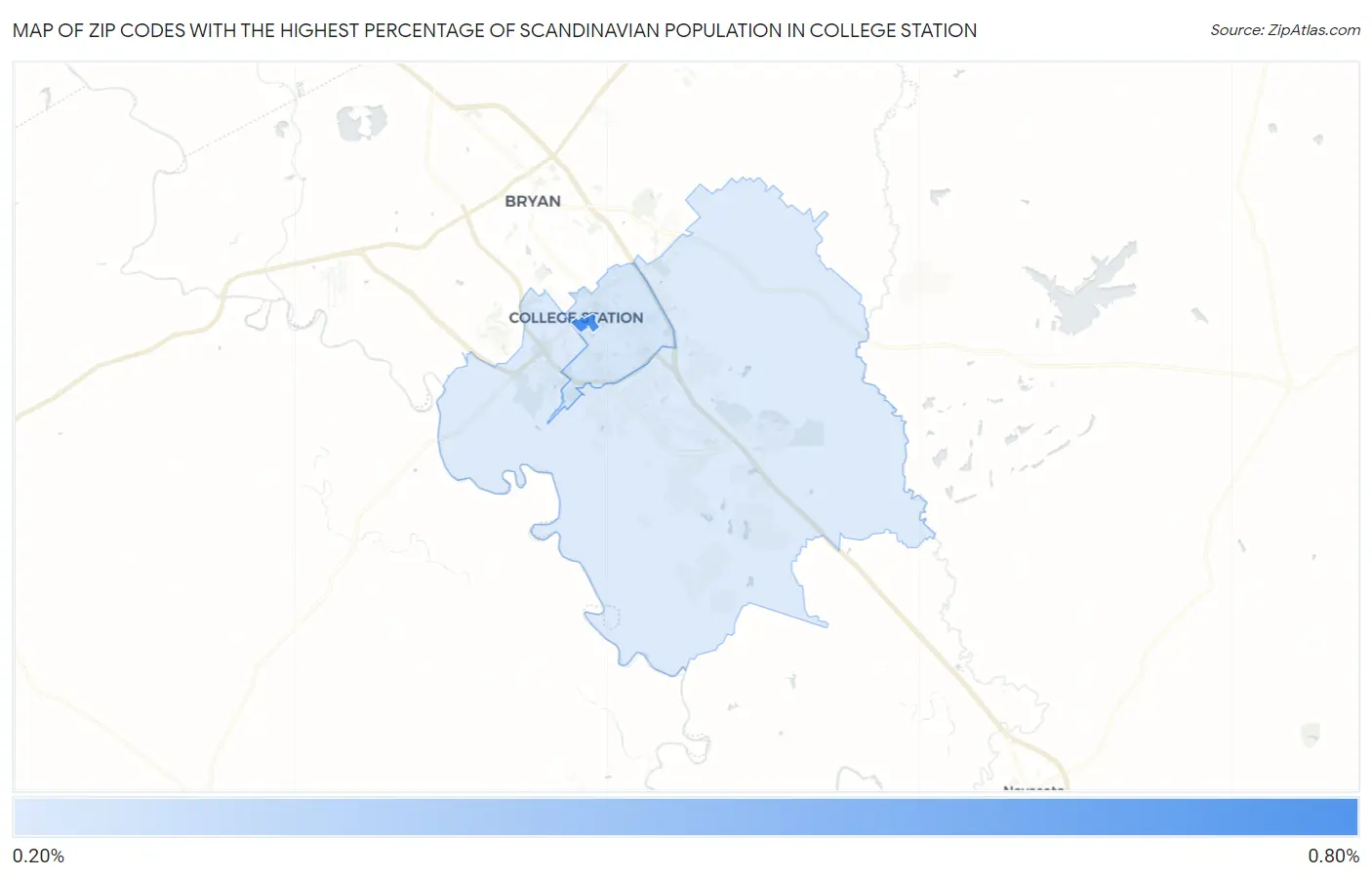 Zip Codes with the Highest Percentage of Scandinavian Population in College Station Map