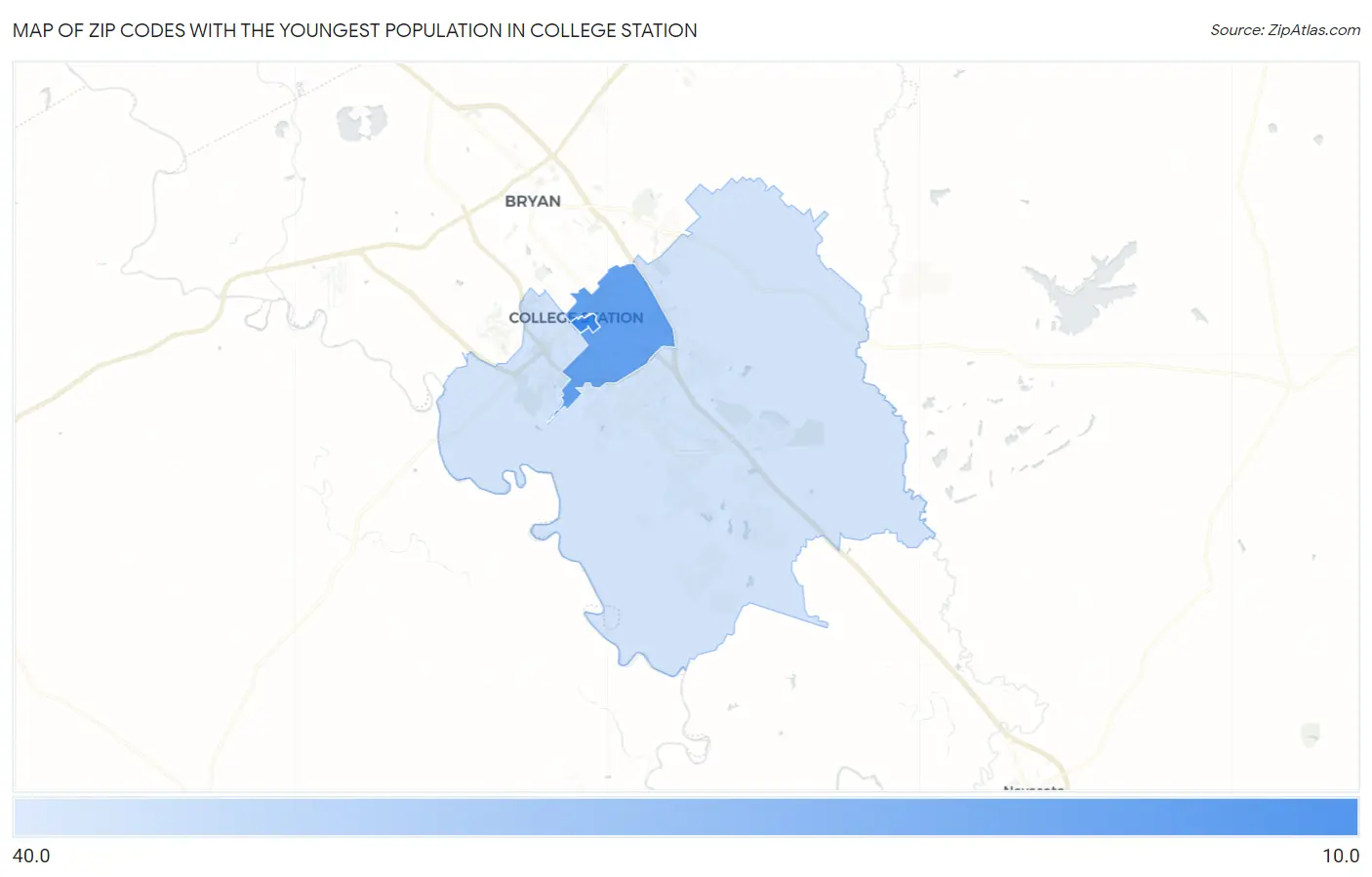 Zip Codes with the Youngest Population in College Station Map
